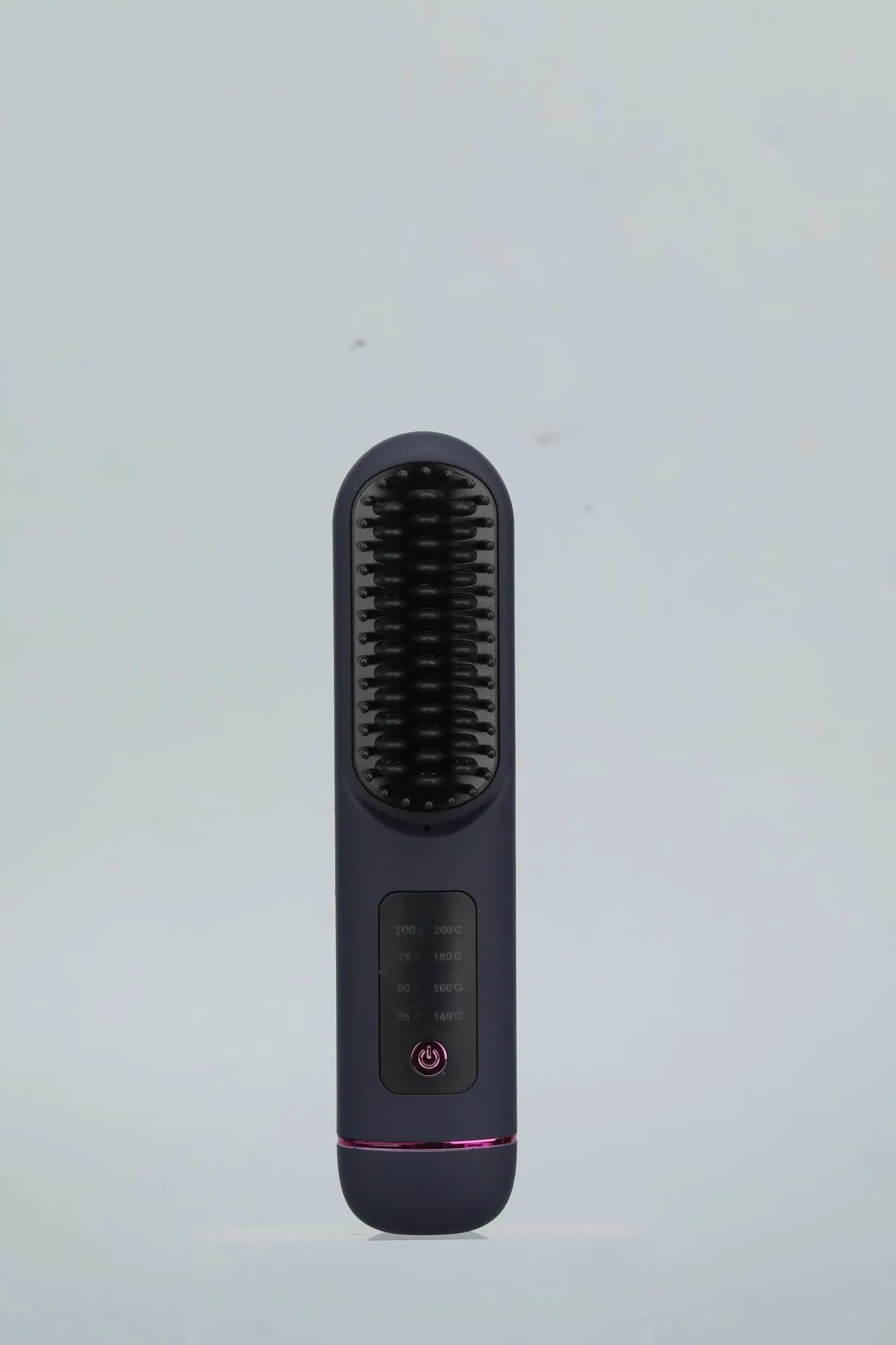 Portable negative ion hair straightening comb in blue, grey, or white, showing handheld size.