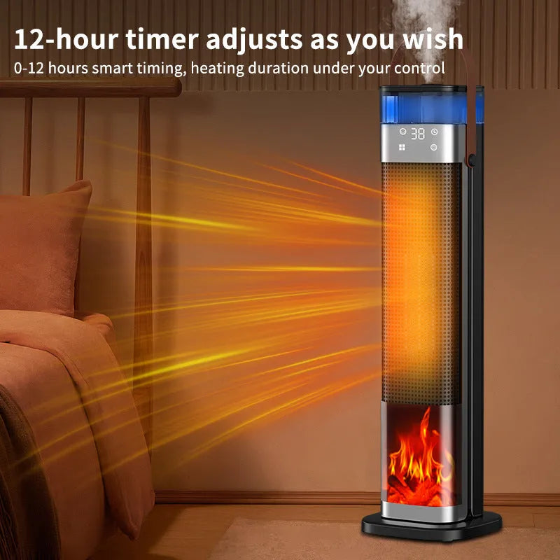 Vertical space heater with humidification function measuring 16x16x52.6cm