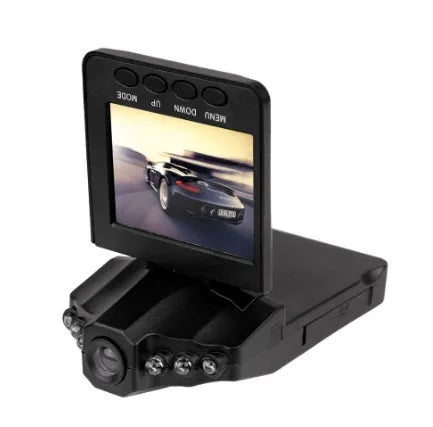 H198 HD car DVR recorder with 2.4-inch screen, infrared lights, and parking monitoring features