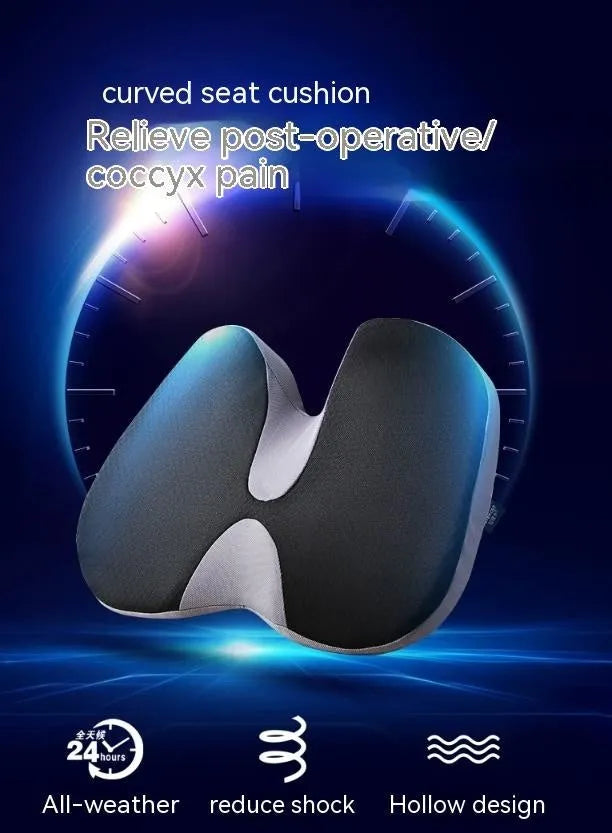Curved bevel seat cushion with memory foam for tailbone support in multiple colour options