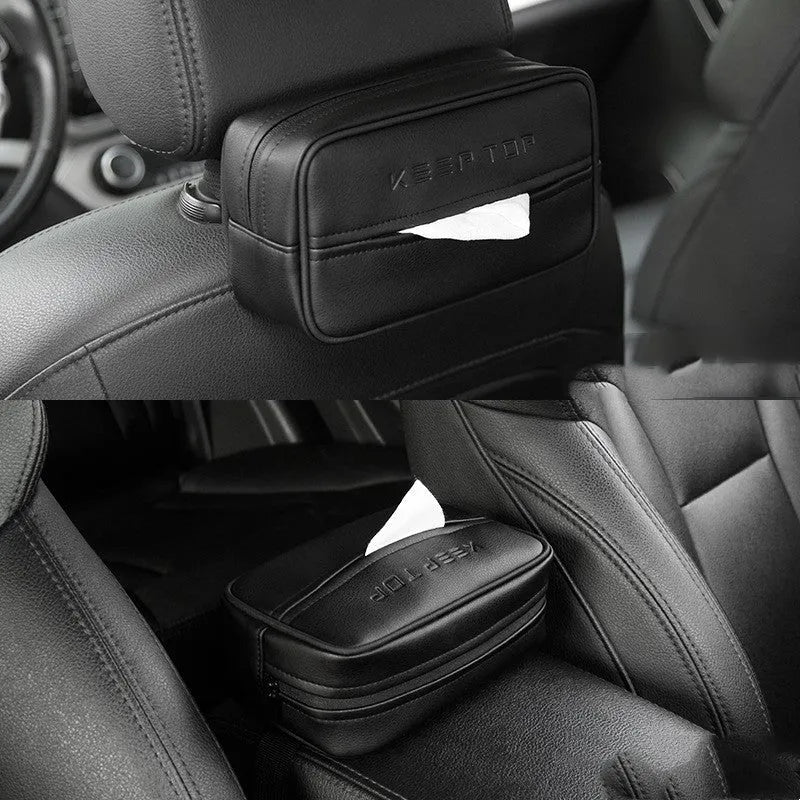 Black and beige PU leather hanging storage box for car and home organisation