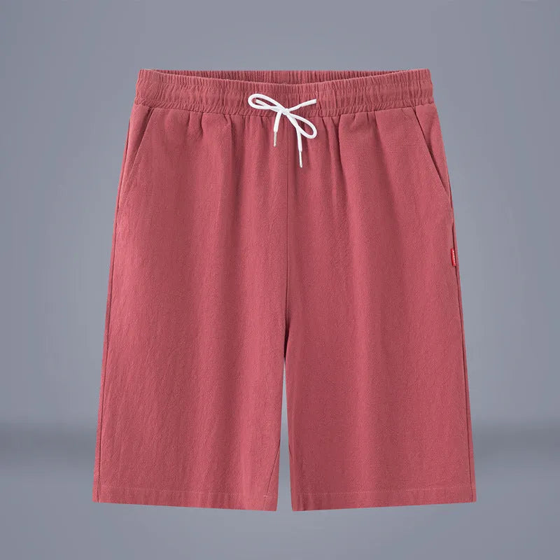 Cotton and linen cropped pants in army green with drawstring waist closure