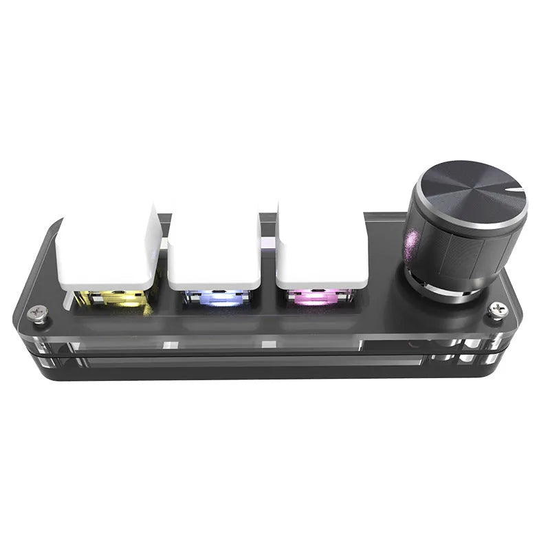 Black programmable mechanical keypad with RGB backlit keys for copy paste shortcuts