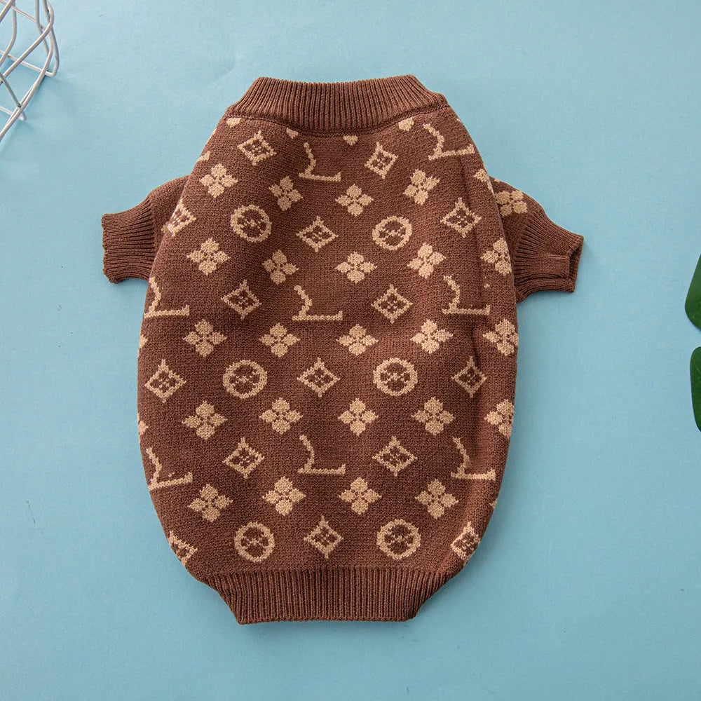 A thick wool dog sweater for winter available in multiple sizes and colours.