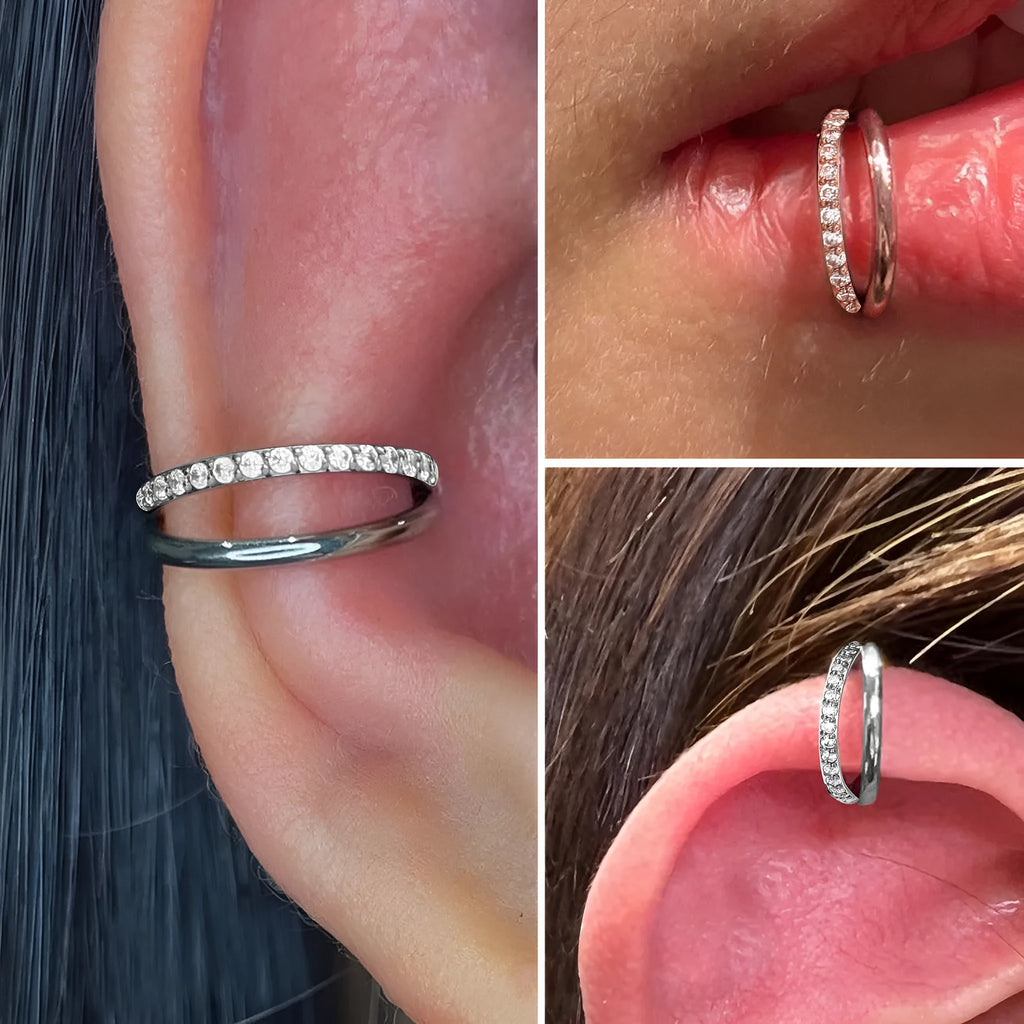 Titanium alloy nose ring body piercing jewellery with diamond cut treatment in silver, gold, black, rose gold or colourful finish.
