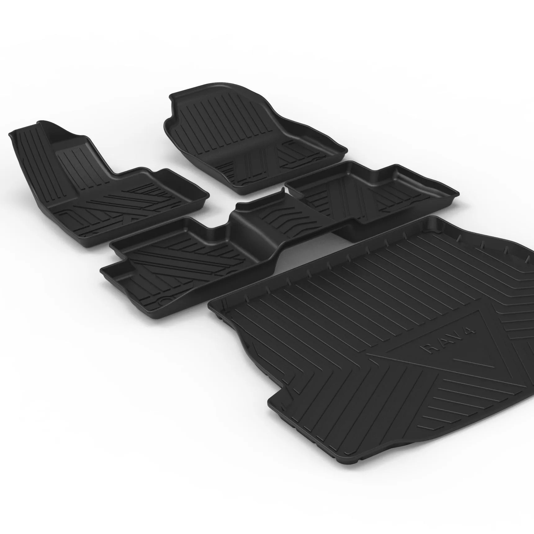 Black TPE car boot liner with carbon fibre pattern texture.