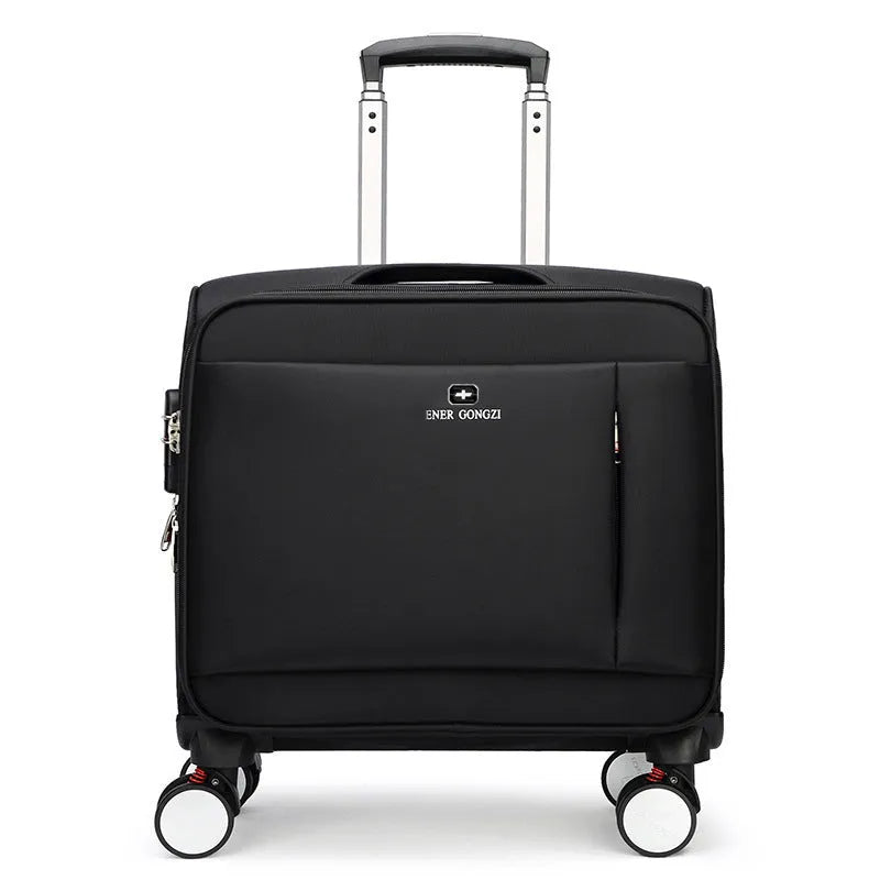 Black 18-inch waterproof oxford cloth carry-on suitcase with universal wheels