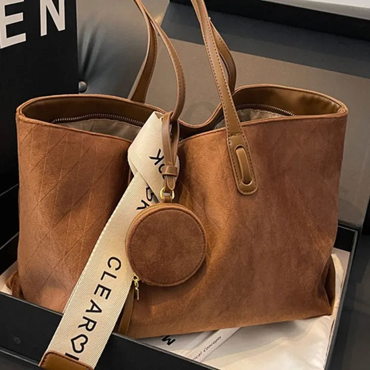 Large capacity casual polyester tote shoulder bag in horizontal square shape with shoulder strap