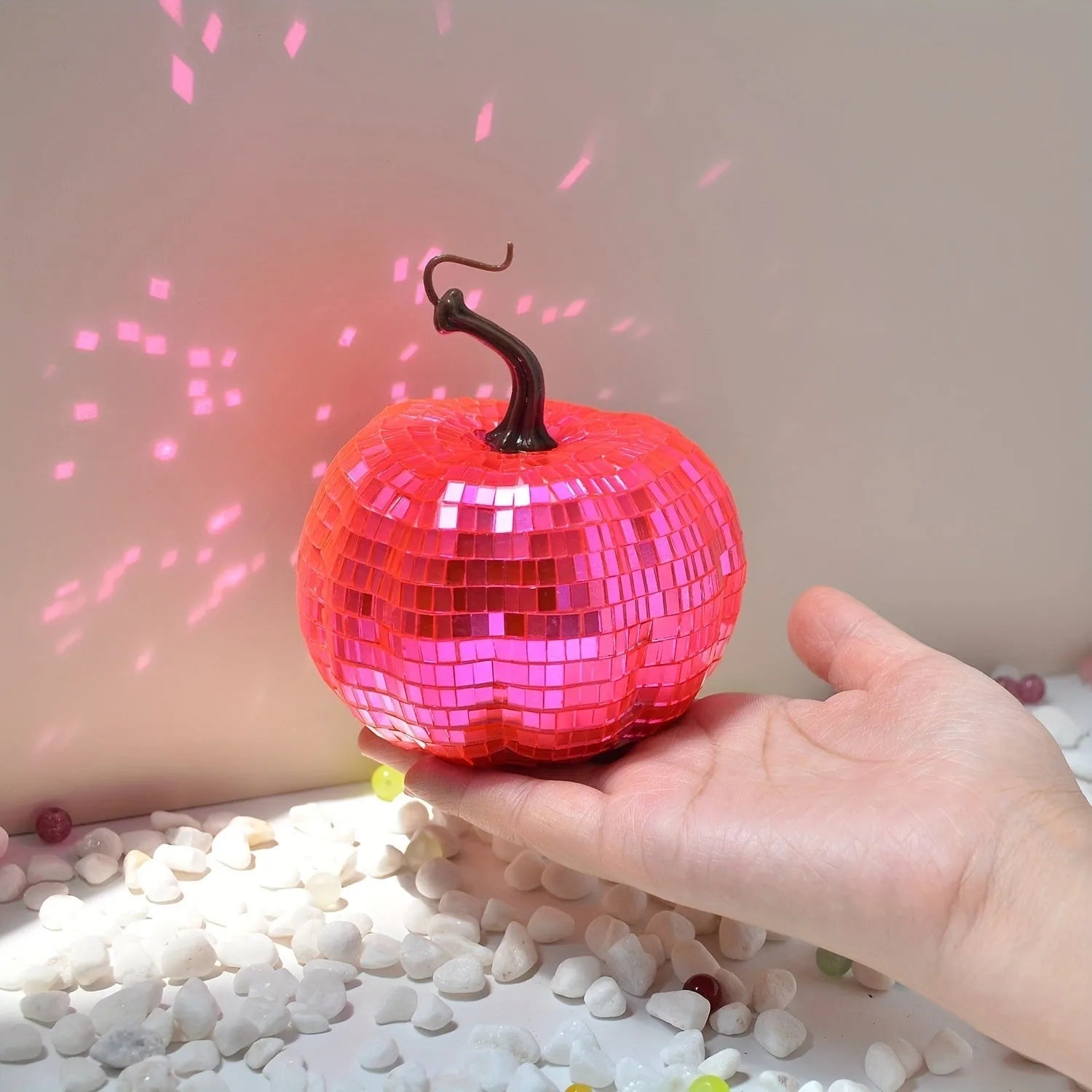 Glass pumpkin mirror decoration with bionic design in Chinese style, shown in multiple sizes