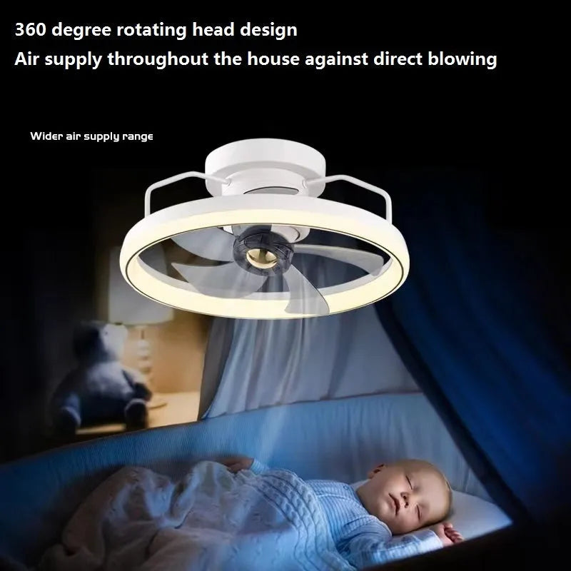 Modern simple style overhead fan lamp with light, white PC blades and acrylic shade.