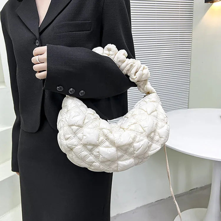 Women's nylon underarm shoulder bag in solid colour with adjustable strap