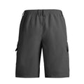 Man wearing loose straight-leg sports shorts in blue, made from polyester fibre.