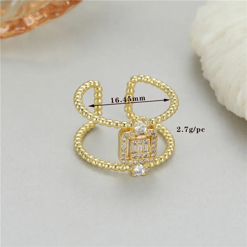 14K copper-plated gold open ring with asymmetric U-shaped adjustable design