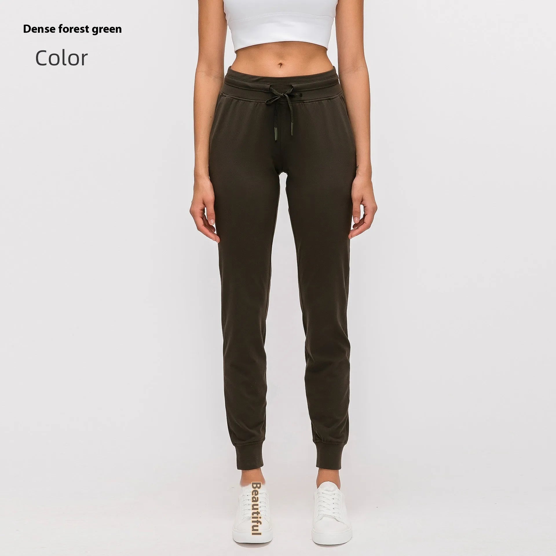 Women's high waist yoga pants with drawstring waistband in Belgian Blue colour