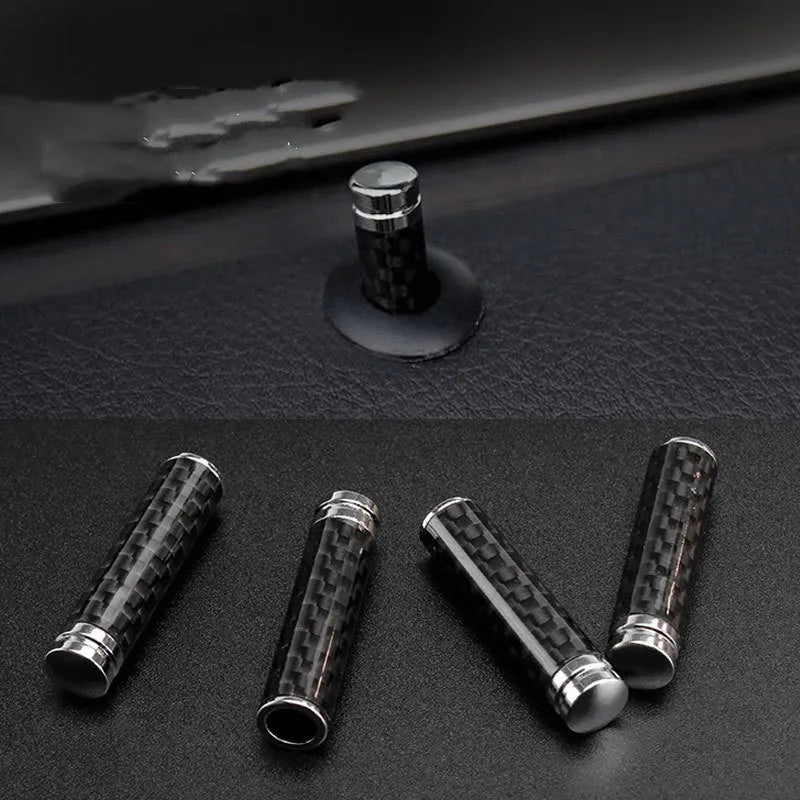 Carbon fibre door lift decorative cover set showing four units for vehicle installation