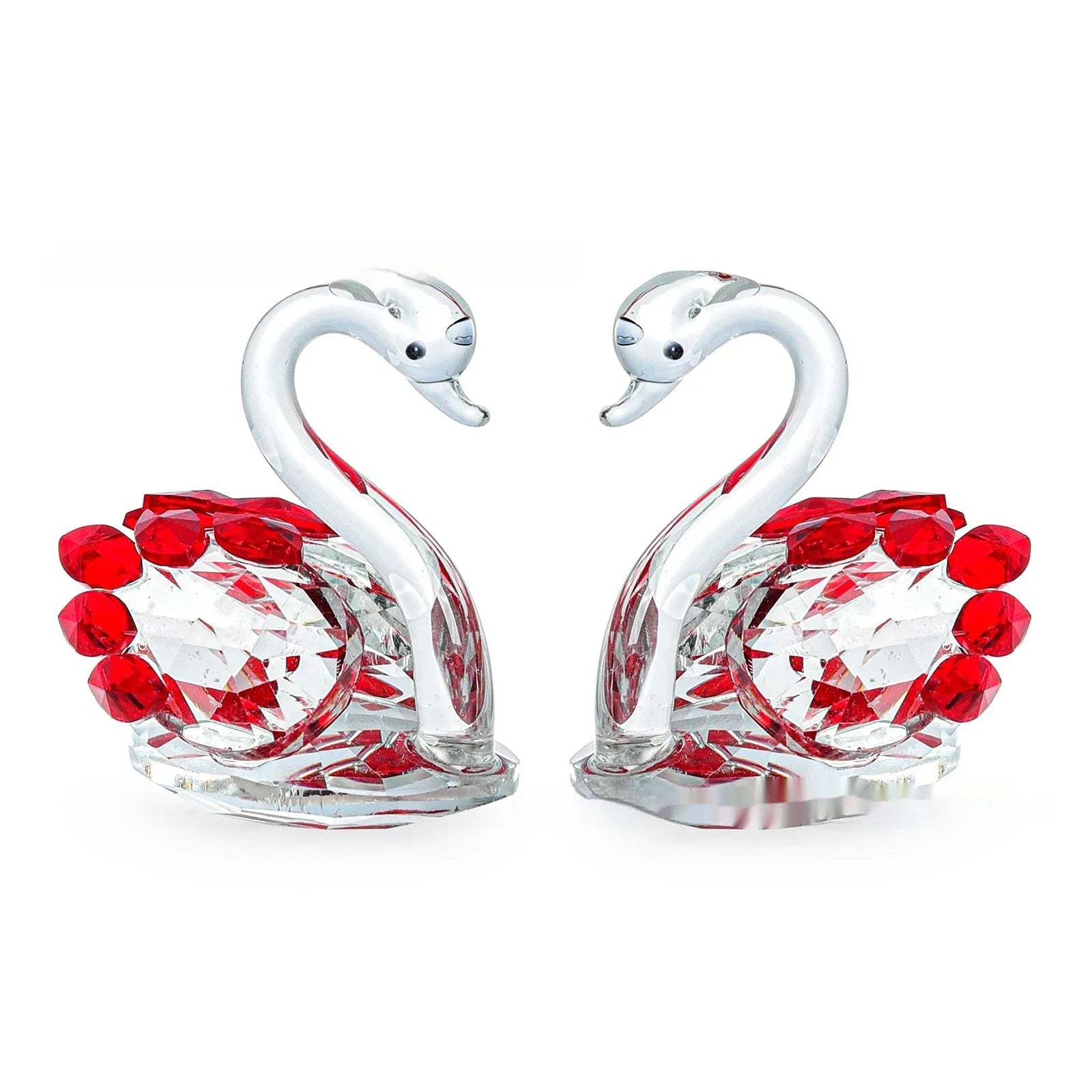 White crystal swan desktop ornament in red, blue, pink, or violet, showing solid head and empty pipe styles.