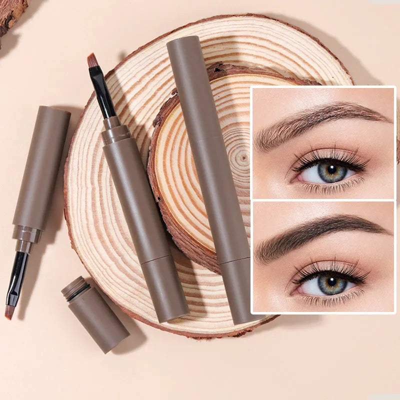 Double-headed eyebrow cream showing pencil and powder ends with five shade options displayed.