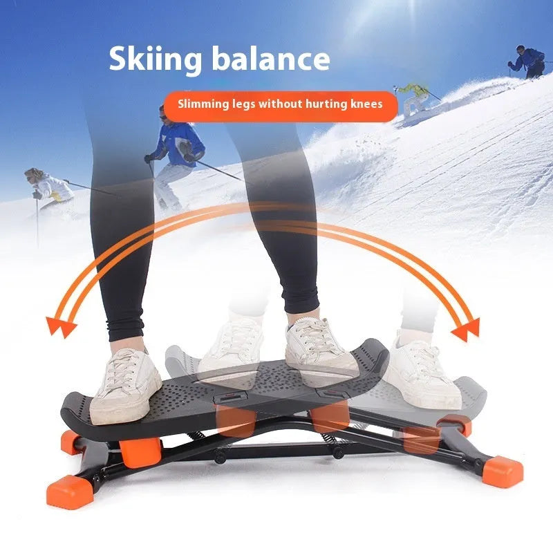 Black mini fitness skiing machine with elastic hand straps on compact 77cm frame