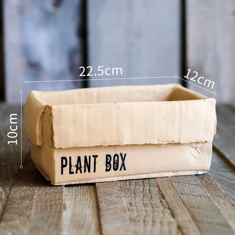 Cement brown paper box style flowerpot with bottom drainage hole for indoor balcony gardening