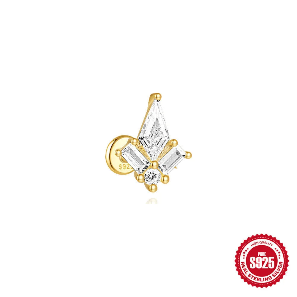 S925 sterling silver geometric kite earring with rhinestone chain tassel in gold colour.