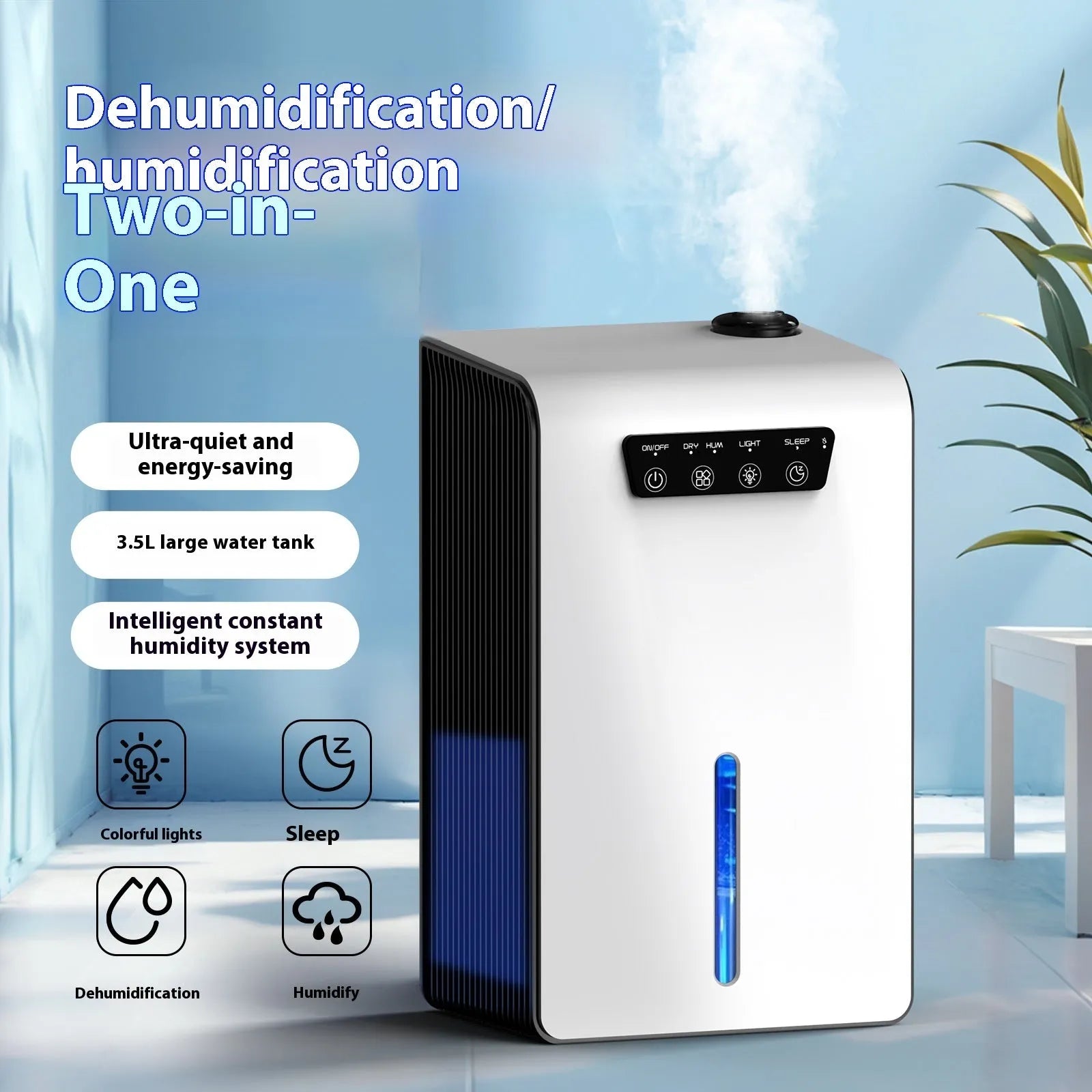 Milky white household dehumidifier for bedrooms with quiet operation and 4 litre water tank