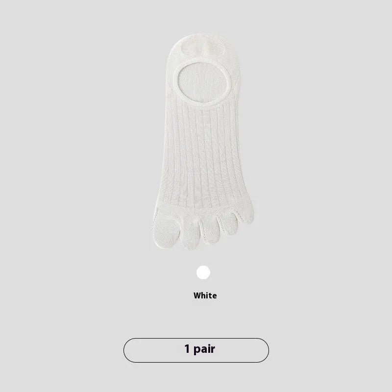 Men's five-finger invisible socks in modal fabric, shown in various neutral colours on a flat surface.