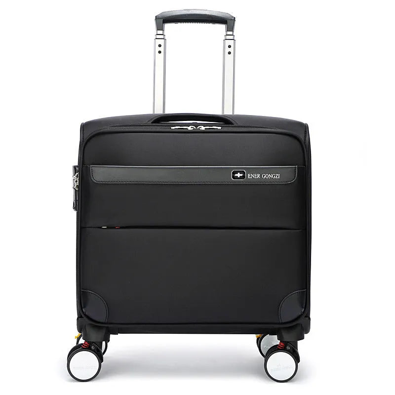 Black 18-inch waterproof oxford cloth carry-on suitcase with universal wheels