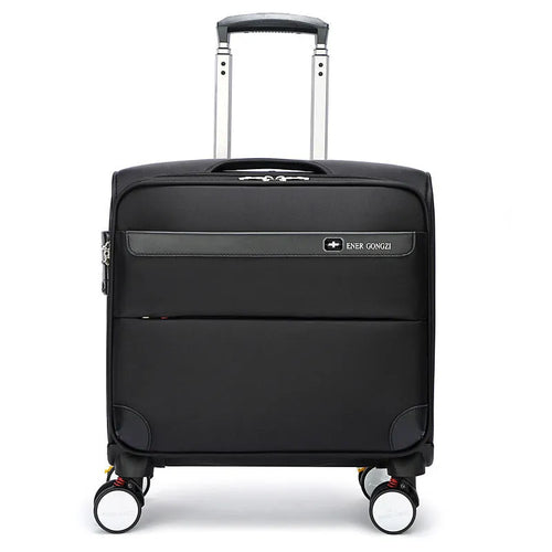 Black 18-inch waterproof oxford cloth carry-on suitcase with universal wheels