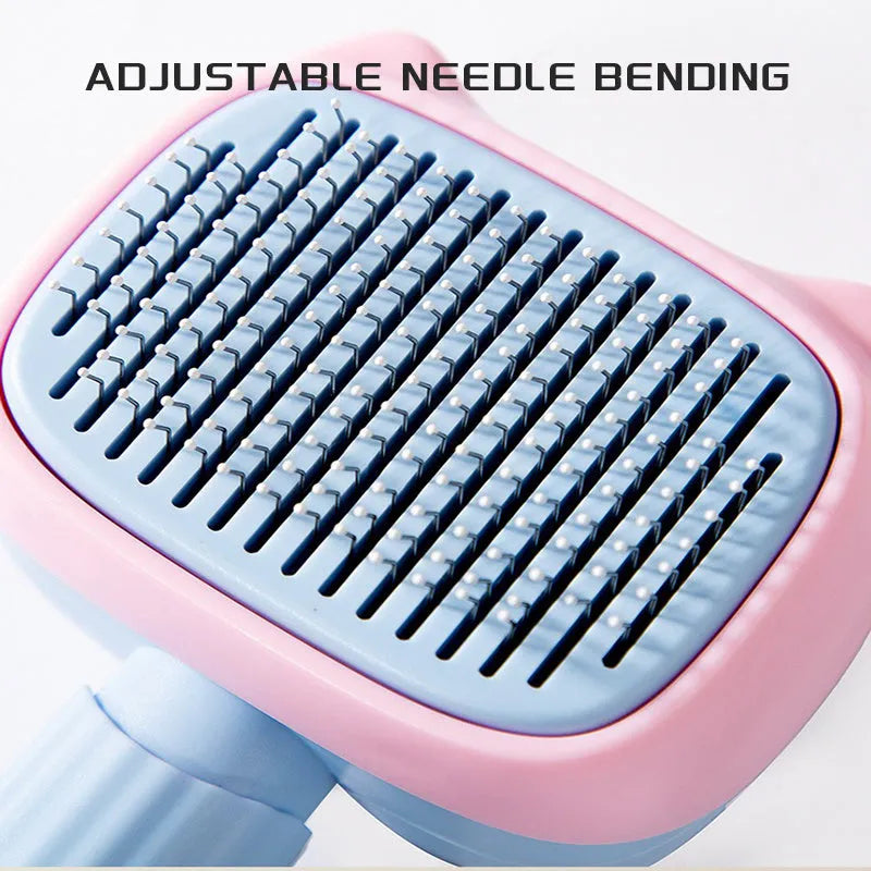Blue and green double-sided pet grooming brush with deshedding rake and dematting comb for dogs and cats