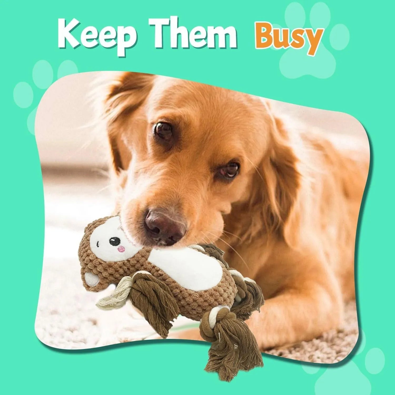 Lion and monkey plush squeaky dog toys showing size difference, with measurement indicators
