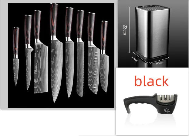 30cm chef knife with Damascus pattern blade and colour steel handle