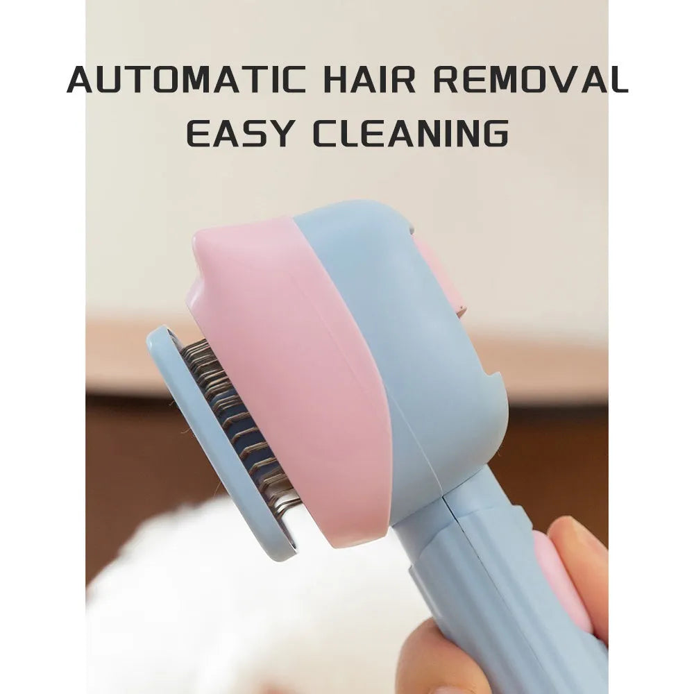 Blue and green double-sided pet grooming brush with deshedding rake and dematting comb for dogs and cats