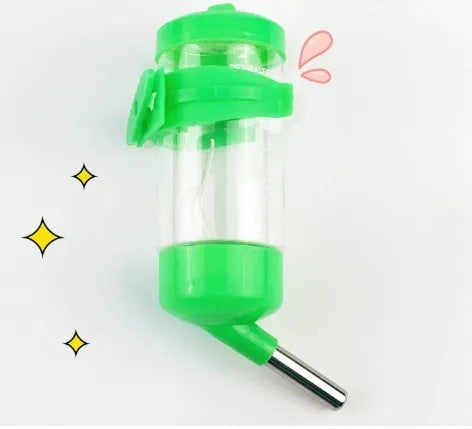Green plastic leak-proof ball kettle water feeder for small pets like rabbits and guinea pigs.