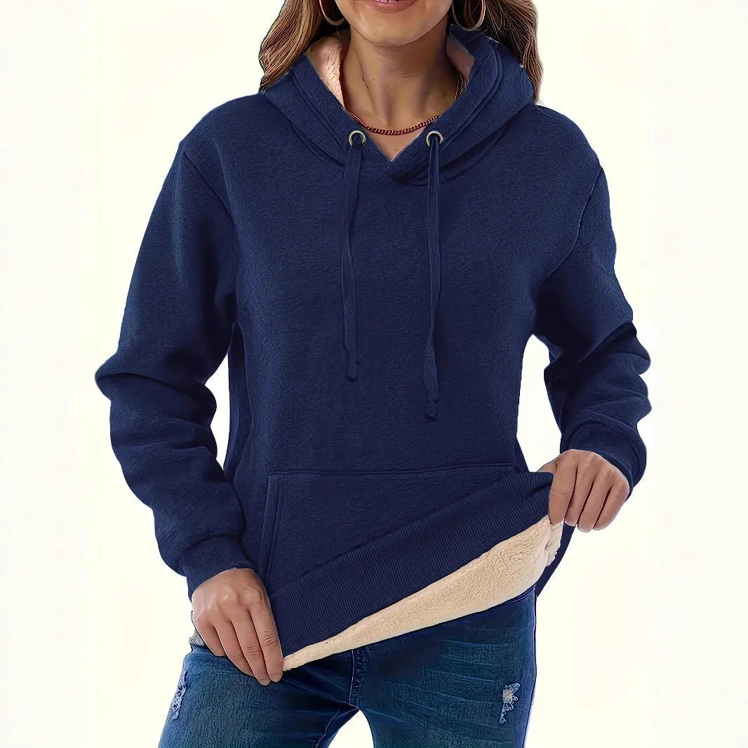 Women's thick pullover hoodie with 3D pattern in black, grey, red or navy featuring long sleeves and hood
