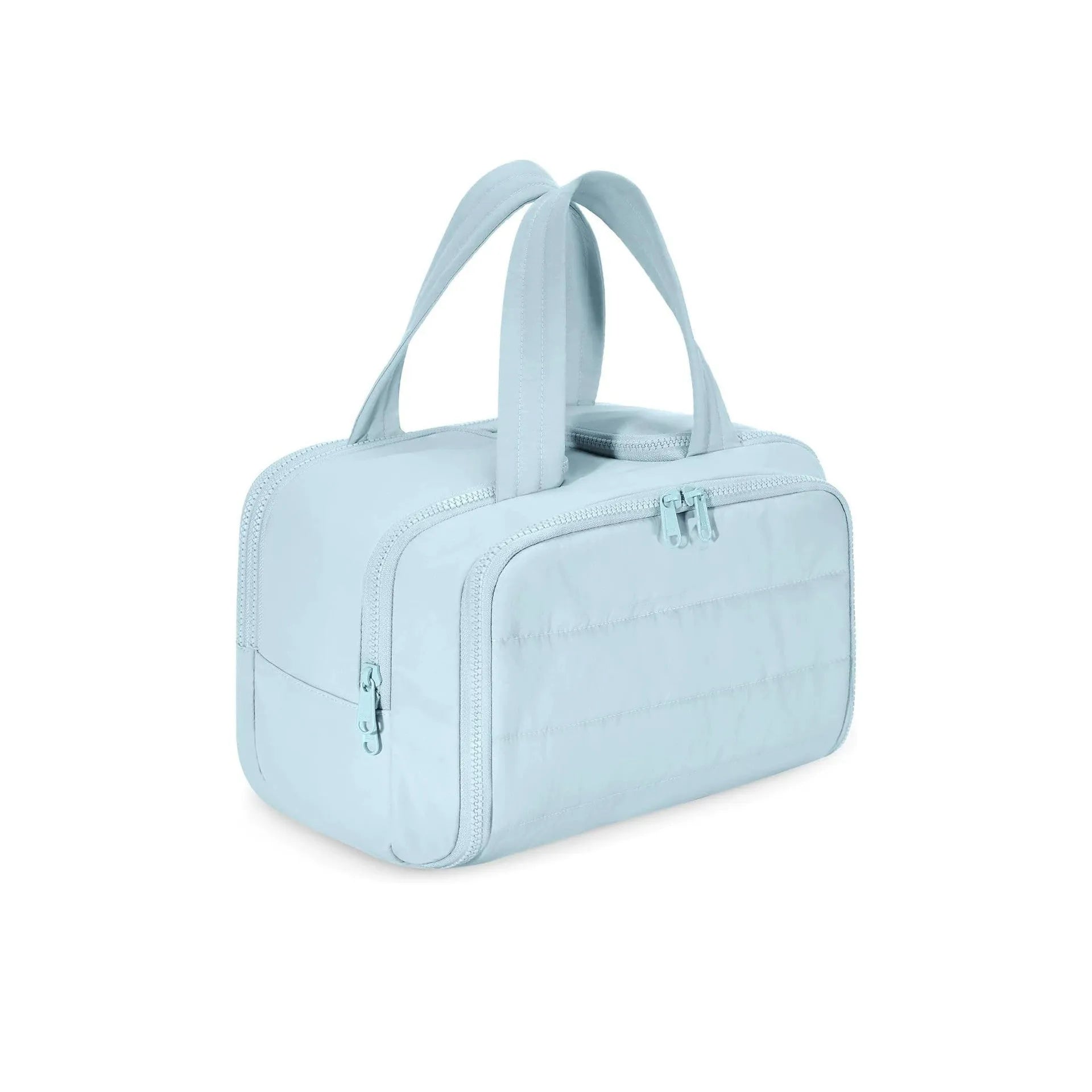 Large fluffy polyester travel toiletry bag open showing spacious interior, available in multiple colours