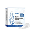 Pack of four white nano microneedle body shaping patches on a blue background