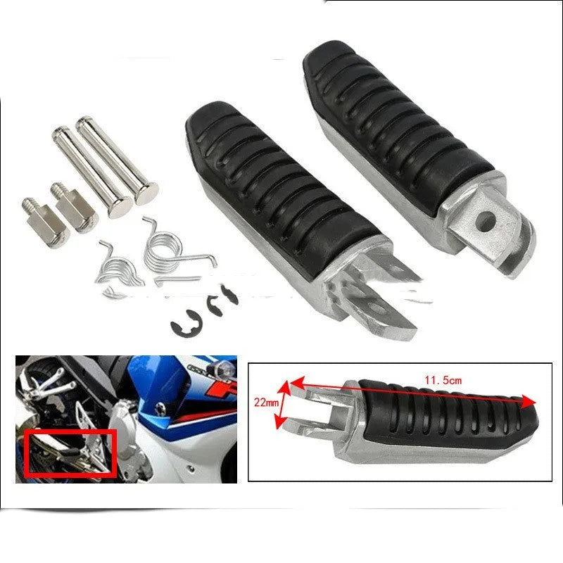 Black aluminium alloy motorcycle footpegs and mounting hardware set for Suzuki GSX1300R, V-Strom, GSX650F, GSX1400