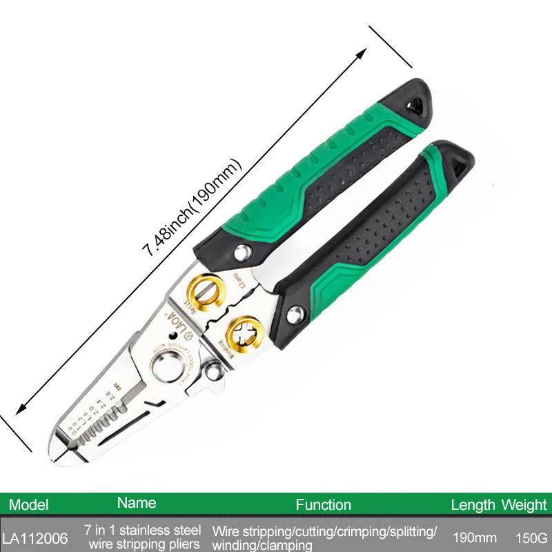 Multifunctional stainless steel wire stripper with seven stripping ports and two-colour ABS handle
