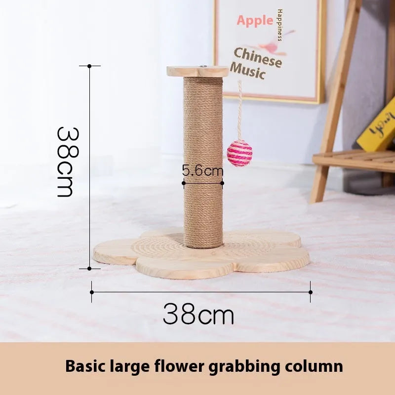 Solid wood cat turntable scratching post with oval mushroom design and natural finish for indoor climbing