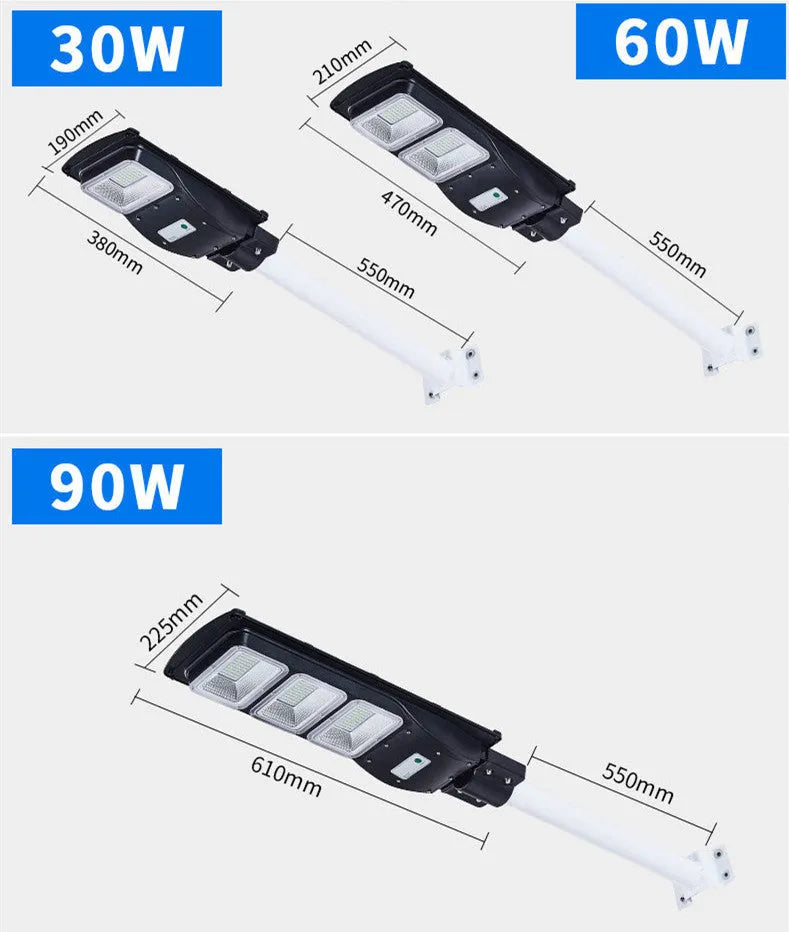 60W integrated solar street light with remote control for outdoor garden and rural pathway illumination.