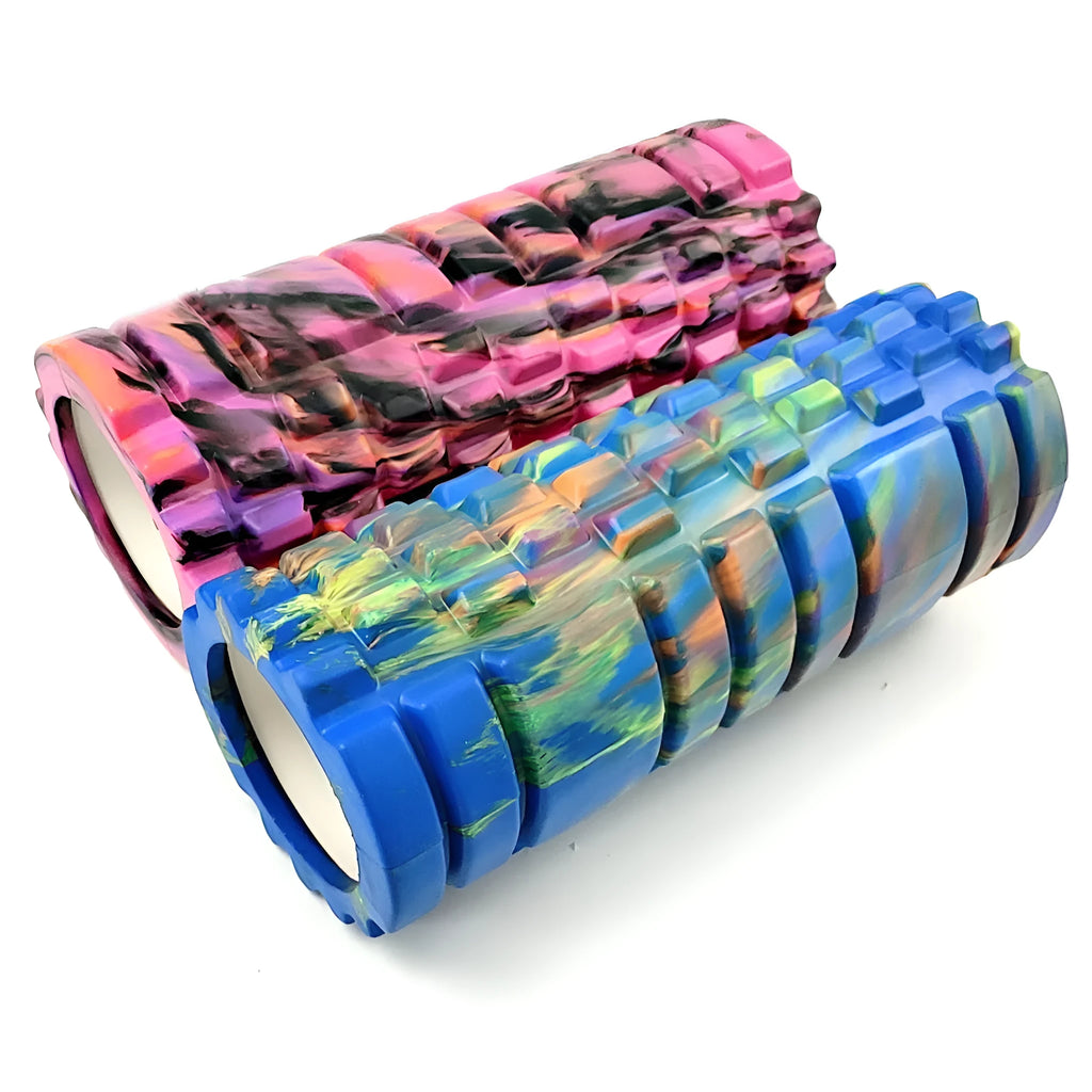 33 cm long camouflage-patterned EVA foam roller for fitness and massage.