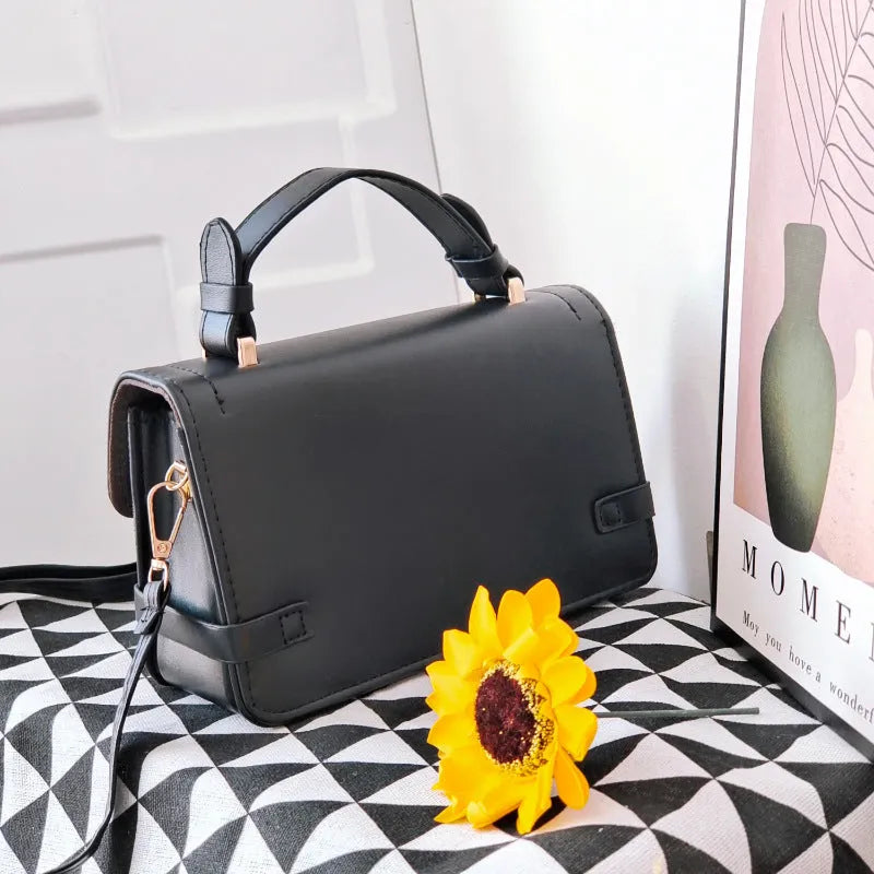 Horizontal square PU leather crossbody bag with ethnic pattern and file compartment