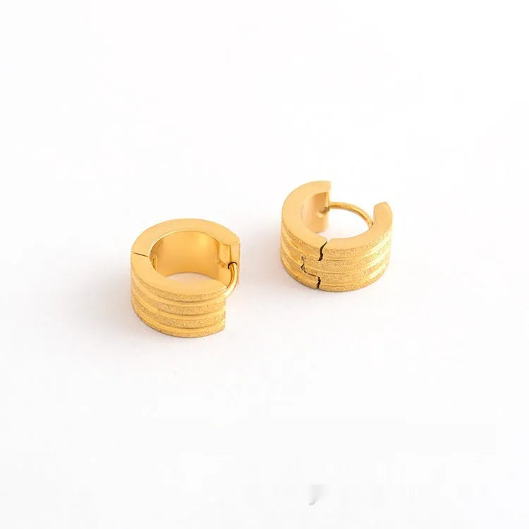 Korean style geometric three-line frosted earrings in electroplated titanium steel