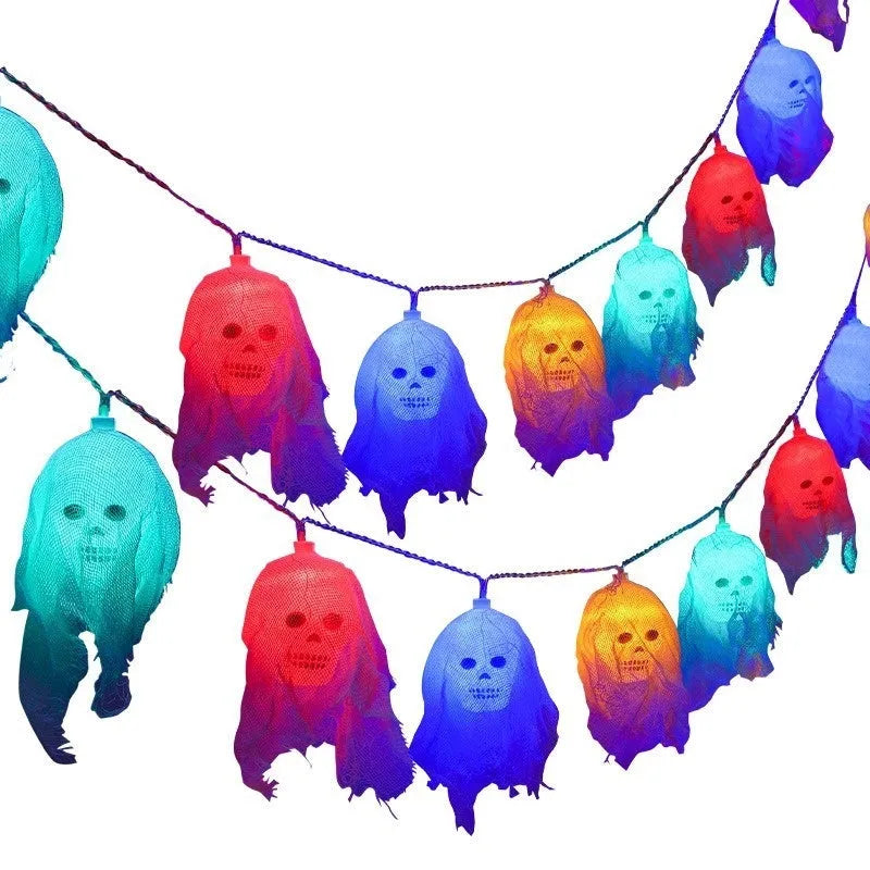 Halloween battery-powered LED coloured string lights for indoor wall decoration showing colour and warm white options