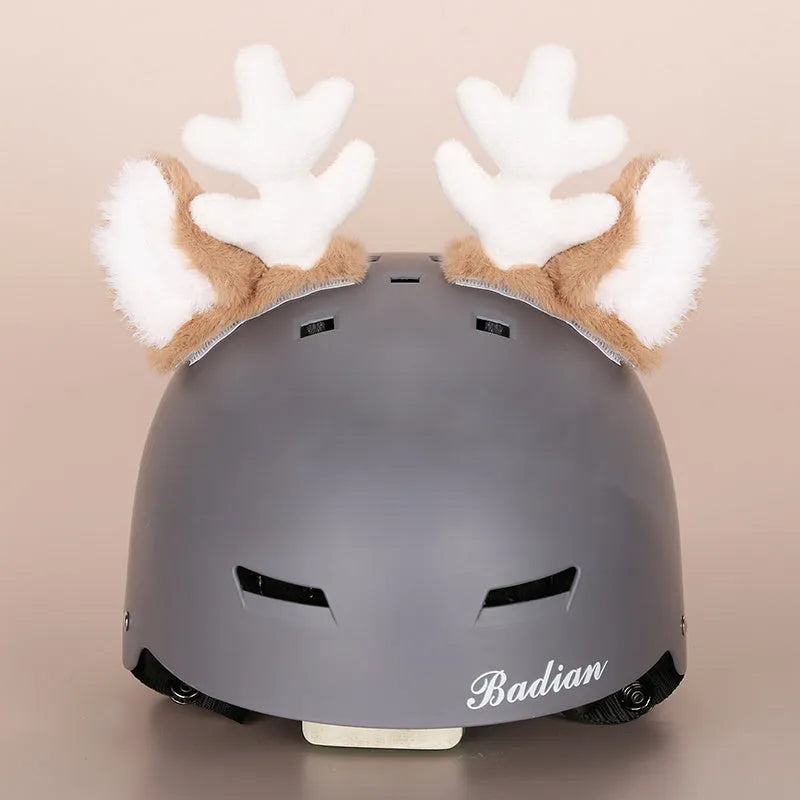Plush fabric ski helmet decoration with cartoon design for winter gear customisation