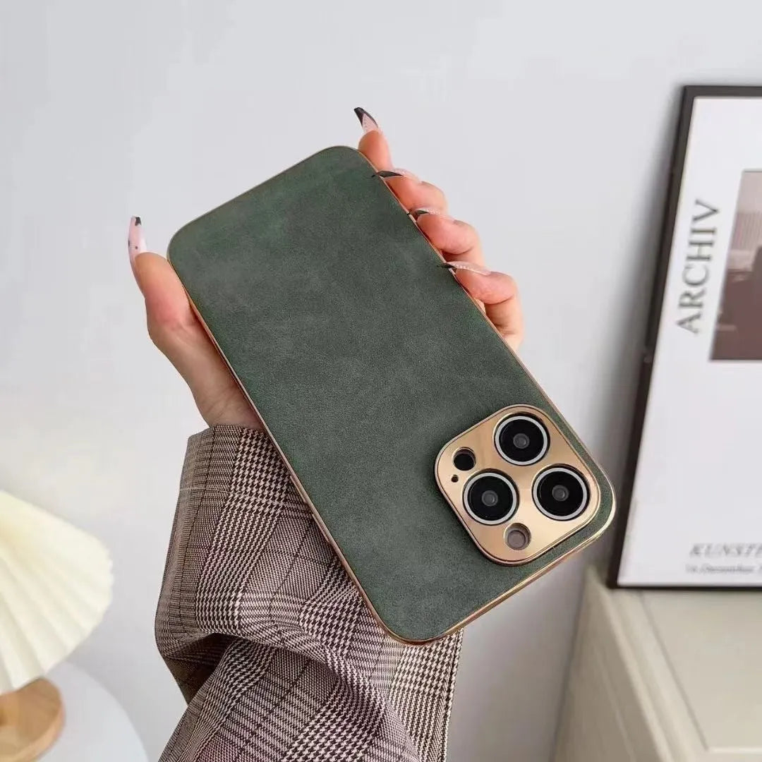 Grey leather texture flexible TPU case for iPhone on a table