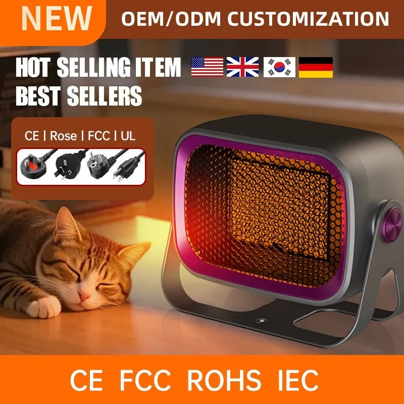 Desktop ceramic heater in grey colour with rotatable design and push-button controls
