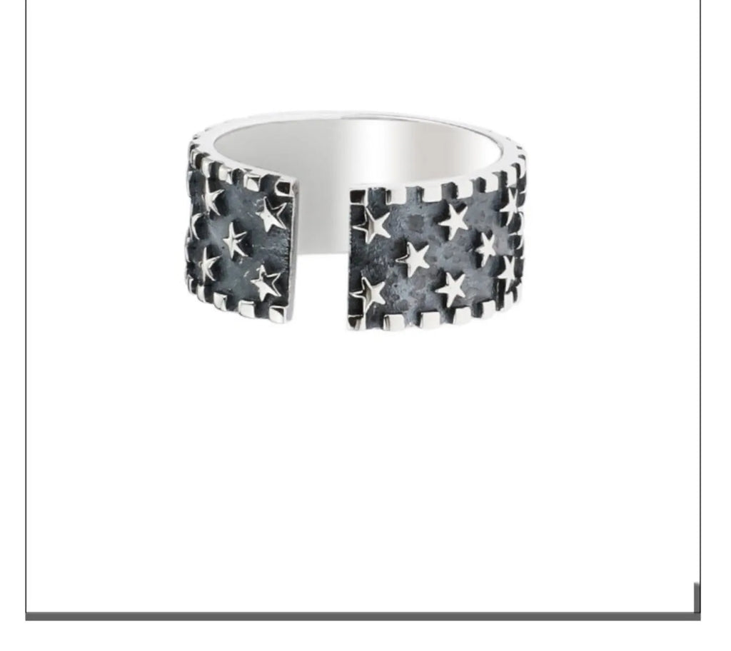 925 silver adjustable opening ring with five-pointed star geometric design
