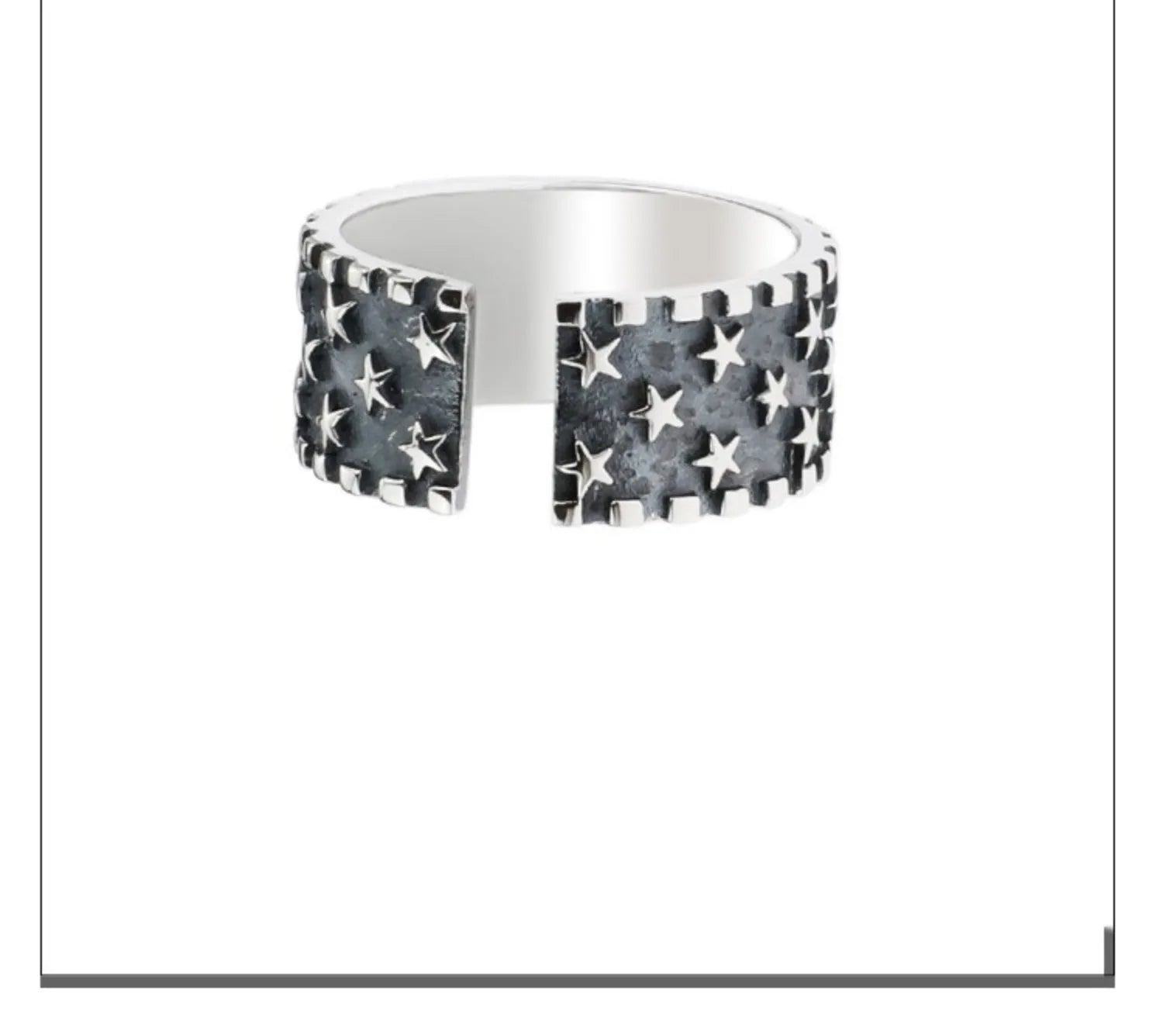 925 silver adjustable opening ring with five-pointed star geometric design