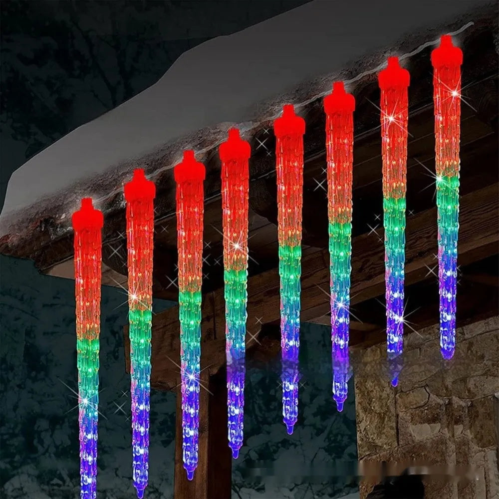 LED ice cone meteor shower solar Christmas ornamental festoon lamp with plastic shell and 30cm strands